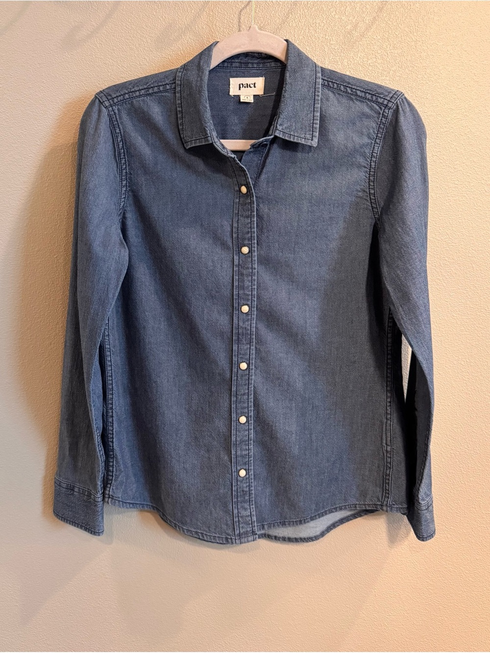 Pact Women's Denim Chambray Snap-Up Shirt - Blue 100% Organic Cotton